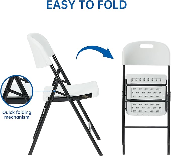 100 Pack Thicker 800 LBS White Folding Chairs, Commercial Grade Folding Chair, Foldable Chairs for Events