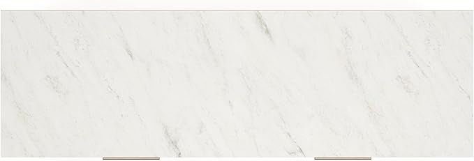Signature Design by Ashley Cadmori Casual Bohemian Dresser with Post Legs and 6 Drawers, Replicated Marble Top, Wood, 35" High, White and Light Brown Finish