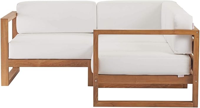 Modway EEI-4255-NAT-WHI-SET Upland Patio Teak Wood 3-Piece Sectional Sofa Set, Natural White