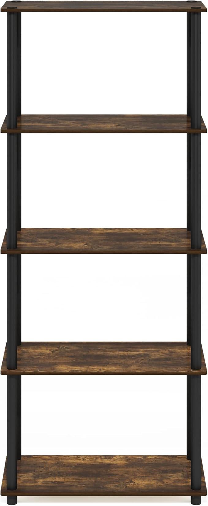 Furinno TURN-N-TUBE Storage Shelves, 5-Tier Book Shelf, Corner Shelf, Toolless Open Shelves, for Organization and Storage, Living Room, Garage, Home Office, Amber Pine
