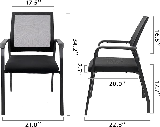 Ergonomic Mesh Guest Chair – No Wheels, Lumbar Support Design, Thick Cushion & Padded Arms – for Office Reception, School, Church Waiting Rooms, Lobby – Black 4PK