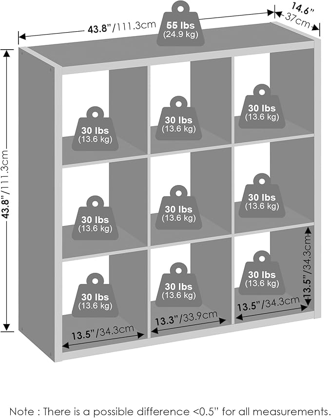 Furinno Cubic Closet Organizers and Storage, 9-Cube Closet Organizer, Open Shelf Closet Storage, Extra Thick Frame for Wardrobe, Bedroom, Living Room, Light Grey