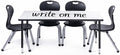Chair and Table Set for Schools - Dry Erase Table About 24 x 48 inch (60 x 120cm) - Height Adjustable Legs -Spray Edges - and Four Luxurious Classroom Chairs - for Commercial Spaces