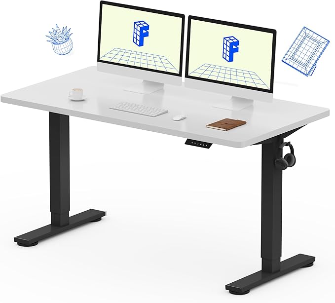 FLEXISPOT EN1 Whole-Piece Standing Desk, 55 x 28 Inches Electric Stand Up Desk for Workstation and Home Office (Black Frame + 55" White Top, 2 Packages)