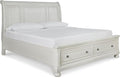 Signature Design by Ashley Robbinsdale Casual King Sleigh Platform Bed with 2 Drawers, Foundation or Box Spring Not Needed, White