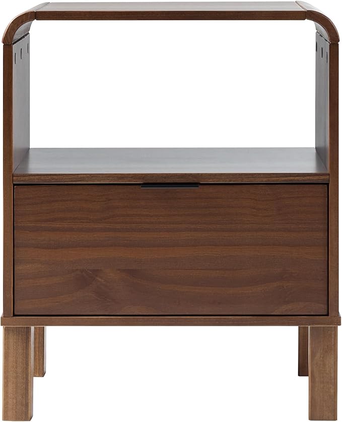 Walker Edison Modern Curved-Top Solid Wood 1-Drawer Nightstand with Open Cubby, 24 Inch, Brown