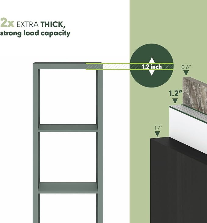 Furinno Cubicle Book Shelf, 4-Cube Vertical Thick Frame Bookshelf, Horizontally & Vertically Reversible Bookcase with Open Back, 14.6" x 15.9" x 58", for Living Room, Bedroom, Home Office, Sage Green