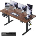 FEZIBO One-Piece Standing Desk Adjustable Height Stand up Home Office Desk, 55x24 Inch Electric Standing Computer Desk, with 4 Memory Presets, Headphone Hook, Black Walnut