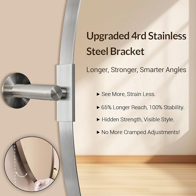 ANDY STAR Brushed Nickel Bathroom Mirror, 20 x 30 Inch Oval Pivot Mirror for Wall, Unique Farmhouse Tilt Mirror in Slim Silver Stainless Steel Metal Frame for Bedroom, Powder Room
