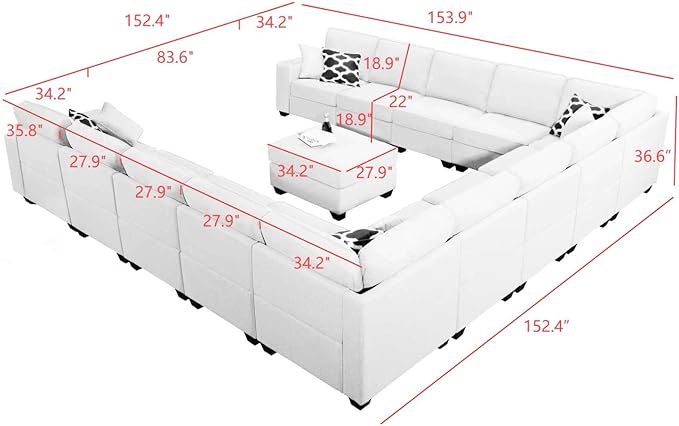 Legend Vansen Modular Sectional Sofa U Shaped Couch with Ottoman Modern Reversible Corner Sectional Couch for Living Room (Dark Grey, U Shaped Sofa-6)
