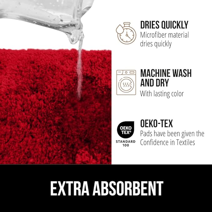 GORILLA GRIP Bathroom Rugs, 30x20, Ultra Soft Absorbent Mat, Thick Plush Bath Rug, Machine Washable, Microfiber Quick Dry, Mats for Shower, Bathtub and Floor, Home Decor Accessories, Red