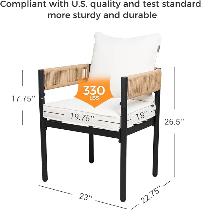 Grand patio 7-Piece Outdoor Dining Set for 6, Metal Woven Wicker Fixed Patio Chairs with Thickened Cushions & 1 Walnut-Like Aluminum Dining Table for Backyard Deck