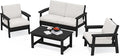 SERWALL HDPE Outdoor Furniture Set, 4 Piece Outdoor Sofa Set, Black Frame with Khaki Cushions