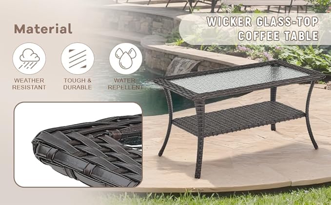 Swivel Patio Chairs sofa Set of 9 with 6" Thick Cushion - Wicker Outdoor Swivel Rocker Patio Chair ,Sofa/Glass coffee table, High Back Comfortable Outdoor Glider Chairs -Brown Wicker Blue Cushion
