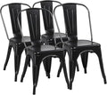 Yaheetech Metal Dining Chairs Set of 4, Industrial Stackable Kitchen Chairs with Back for Dining Room/Restaurant/Bistro/Patio, Indoor & Outdoor Use, Matte Black