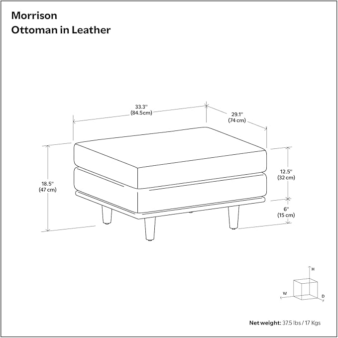 SIMPLIHOME Morrison 33 inch Wide Ottoman in Sienna Genuine Leather, Multifunctional Footrest, Coffee Table, and Extra Seating for Living Room, Mid-Century Modern Style
