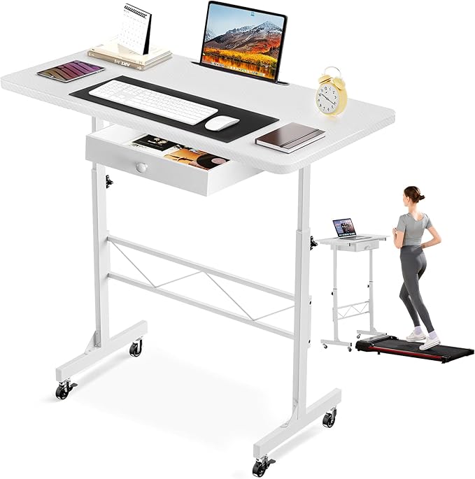 COMHOMA Small Standing Desk Adjustable Height Small Computer Desk Mobile Portable Rolling Laptop Table with Wheels 32" Computer Workstation Sit Stand Desks Portable Standing Table Treadmill desks