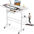 COMHOMA Small Standing Desk Adjustable Height Small Computer Desk Mobile Portable Rolling Laptop Table with Wheels 32" Computer Workstation Sit Stand Desks Portable Standing Table Treadmill desks