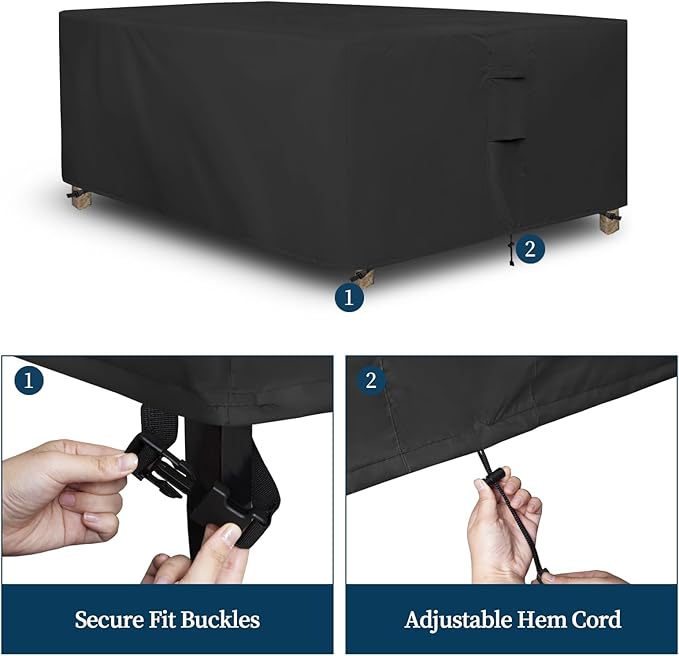 Easy-Going Rectangle Patio Furniture Cover Waterproof Outdoor Dining Table and Chair Cover Anti-UV Outside Sectional Sofa Set Covers (74"L x 47"W x 28"H, Black)