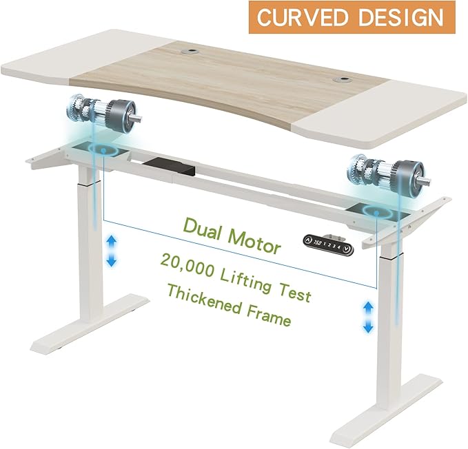 Radlove Dual Motor Height Adjustable Standing Desk, 63 x 30 Height Adjustable Computer Desk Sit Stand Desk Home Office Desks with Splice Board 265 lb Load Capacity White Frame + White Top