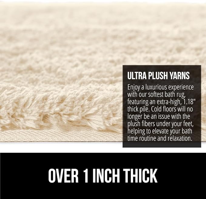 GORILLA GRIP Bathroom Rugs, 60x24, Ultra Soft Absorbent Mat, Thick Plush Bath Rug, Machine Washable, Microfiber Quick Dry, Mats for Shower, Bathtub and Floor, Home Decor Accessories, Ivory