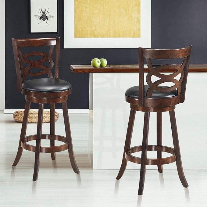 ERGOMASTER Swivel Bar-Stools Set of 2 Brown Counter Height Barstool 29 Inch Seat Bar Chair