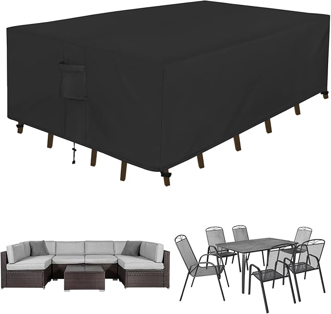 Easy-Going Rectangle Patio Furniture Cover Waterproof Outdoor Dining Table and Chair Cover Anti-UV Outside Sectional Sofa Set Covers (74"L x 47"W x 28"H, Black)
