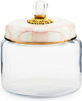 MACKENZIE-CHILDS Rosy Check Kitchen Canister, Decorative Pink-and-White Glass Storage Jar with Lid, Medium
