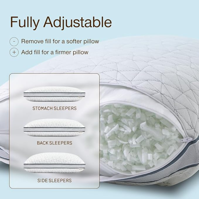 Coop Home Goods Eden Cool Adjustable Pillow, King Size - Adjustable Memory Foam with Gel Infusion - Soft Breathable Lulltra Fabric - Ideal for All Sleepers - Eco-Friendly CertiPUR-US Certified