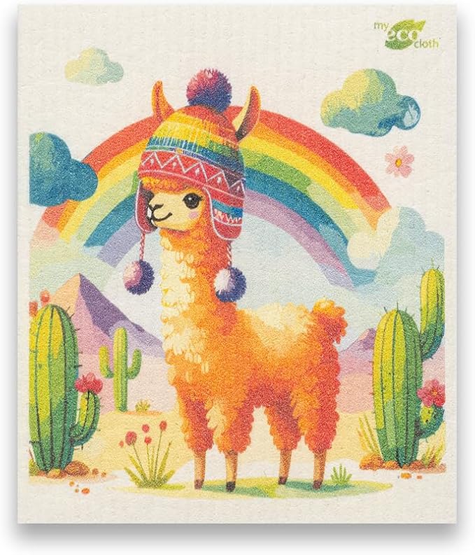 SWEDEdishcloths - Eco Friendly Cellulose Sponge Dish Towels - Mixed Set of 6 (One of Each Design) Llama Swedish Dish Cloths