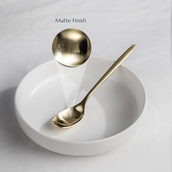JazzUpCo Ava Flatware Flatware non toxic 18/10 stainless steel dishwasher safe (Matte Champagne Gold, 12 Person Set (60 Pieces))