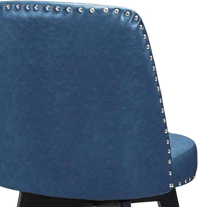 MINCETA Bar Stools Set of 3, PU Leather Barstools, 26 Inch Upholstered Counter Stools with High Back and Footrest, Swivel Counter Height Barstools for Kitchen Island Home Bar Navy Blue