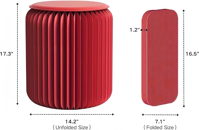NOONTIDE Folding Stool - 17Inch Home Furniture 660lb Load Capacity Foldable Paper Stool - Eco-Friendly Kraft Paper Honeycomb Design,Foldable to 1.2",Brown Modern Minimalist Stool for Living Room(Red)