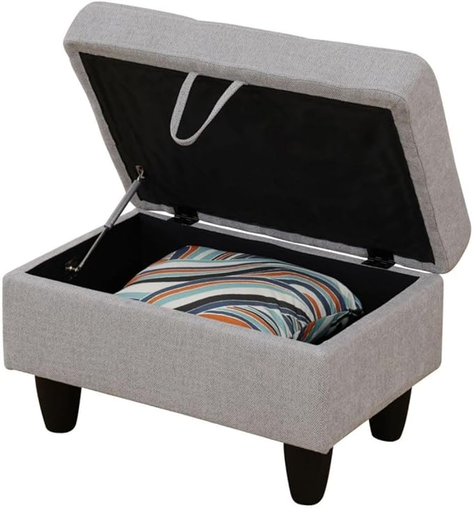 Ottoman Storage Ottoman Bench Flannel Footrest Footstool with Hinged Lid for Living Room, Bedroom, Entryway, Grey, 28.5"X19"X17.5"