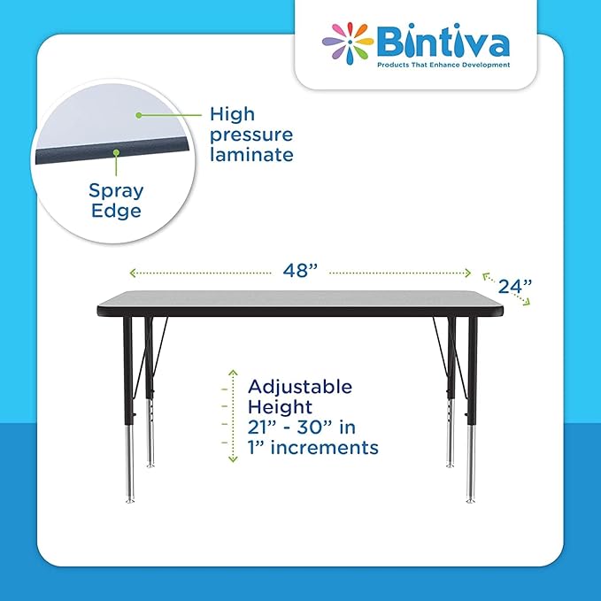 Chair and Table Set for Schools - Dry Erase Table About 24 x 48 inch (60 x 120cm) - Height Adjustable Legs -Spray Edges - and Four Luxurious Classroom Chairs - for Commercial Spaces