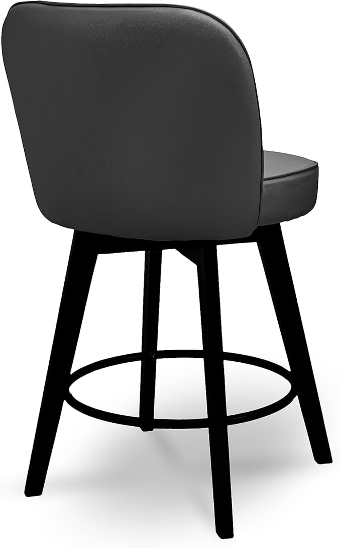 MINCETA Bar Stools Set of 4, PU Leather Barstools, 26 Inch Upholstered Counter Stools with Backrest and Footrest, Swivel Counter Height Barstools for Kitchen Island Home Bar Dark Gray