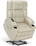 MCombo Dual Motor Large Power Lift Recliner Chair for Elderly, Lay Flat Lift Chair with Heat and Massage, Big Lift Recliner for Tall People, Faux Leather 7896 (Cream White, Large)