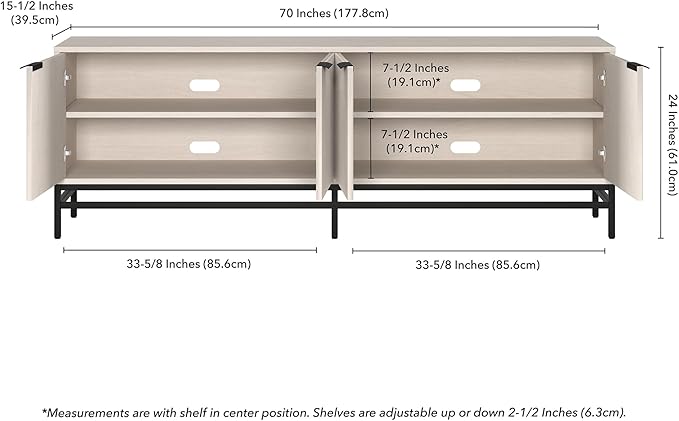Henn&Hart Montello TV Stand, 70" Wide, White