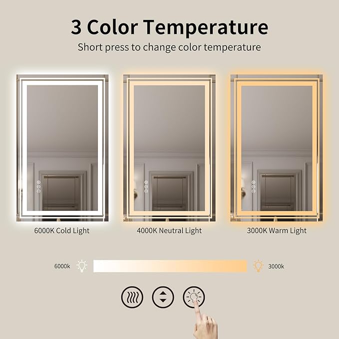 WTTY LED Bathroom Mirror 48"x32" with Back and Front Light,Modern LED Mirror for Bathroom,Dimmable Lighted Bathroom Vanity Mirror with Anti-Fog,Memory Function,Shatter-Proof,Wall Mounted