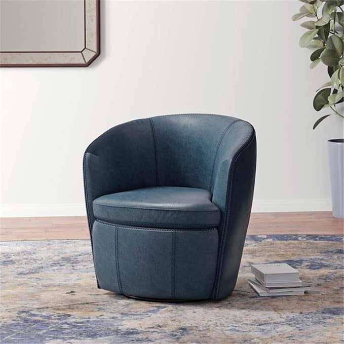 Pemberly Row Set of 2 Vintage Navy All Italian Leather Swivel Club Chair