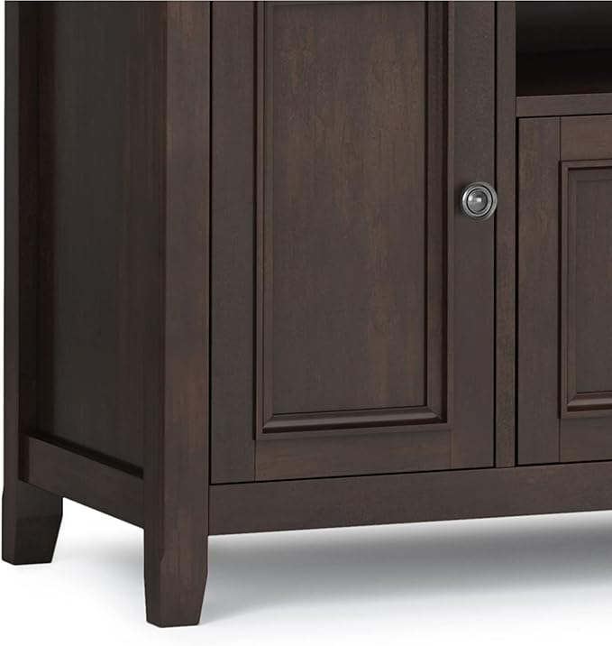 SIMPLIHOME Amherst 72-inch Wide Solid Wood TV Stand in Brunette Brown, Transitional-Style Media Console for Living Room with Cable Management and Adjustable Shelves, Fits 80" TVs