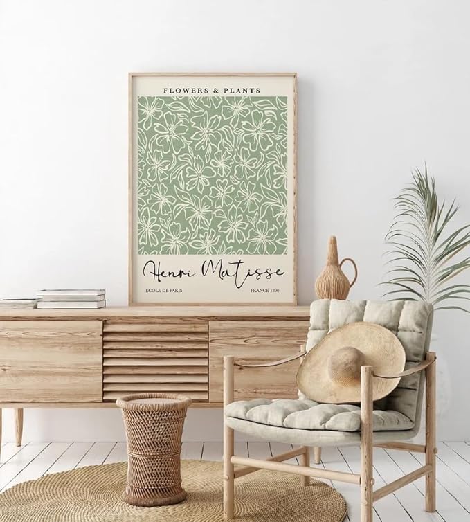 HesenDot Matisse Sage Green Wall Art Set of 3,William Morris Wall Art Decor,12x16IN Truly Quality Canvas Wall Art Pictures,Yayoi Kusama Print, Unframed Fabric wall art,Art poster decoration for