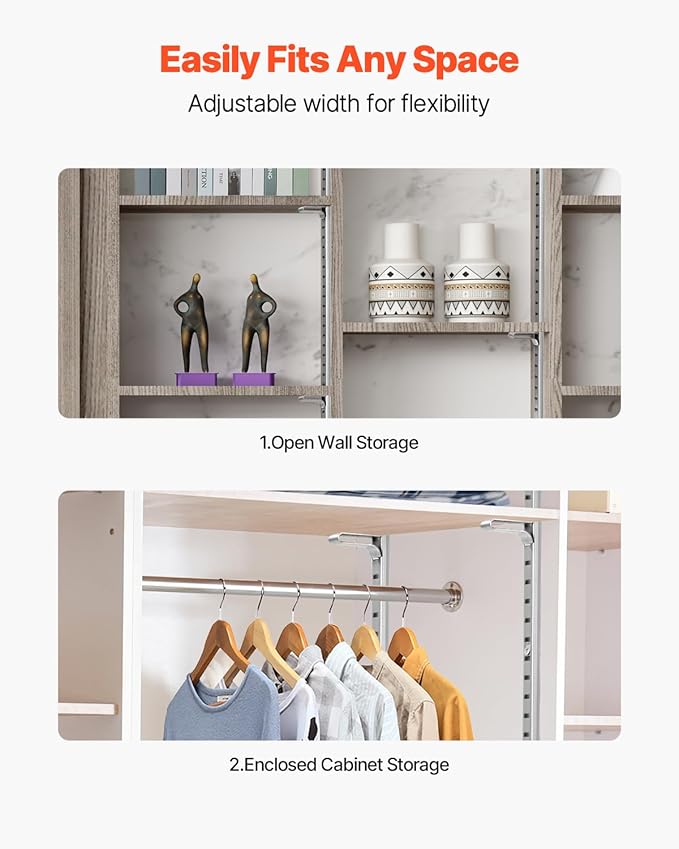 VEVOR Shelf Pilaster, 72.7-inch 20 Pack, Adjustable Shelf Brackets Steel Mortise Mount Pilaster Strip Standards with 140 Screws, Suitable for Wall Shelving System Cabinet Closet Organization