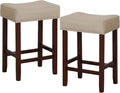COSTWAY Counter Height Bar Stools Set of 2, 25-inch Backless Saddle Stools with Nailhead Trim, Rubber Wood Frame, Footrest, Max Load 330 Lbs, Upholstered Barstools for Kitchen Island Pub, Beige