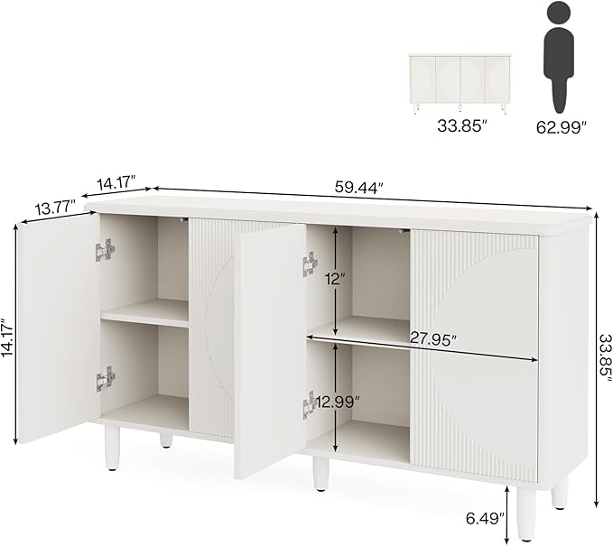 Tribesigns Buffet Cabinet Sideboard with Storage, Large Storage Cabinet Sideboard Buffet Table with Doors for Living Room Kitchen Dining Room (White)