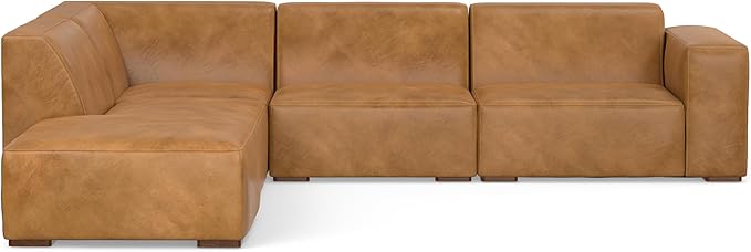 SIMPLIHOME Rex Left Corner Sectional Modular Sofa and Ottoman Set in Full-Grain Genuine Leather, Sienna, 116-inch-wide L-Shaped Leather Sofa and Matching 34-inch-Wide Table Ottoman for Living Room