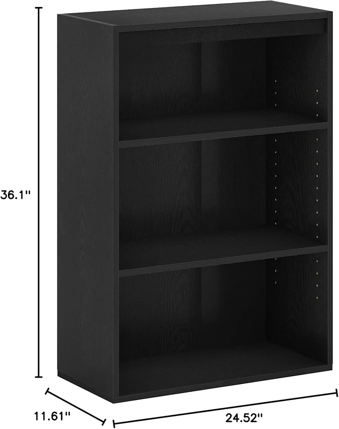 Furinno PASIR Book Shelf, 3-Tier Bookshelf, Bookcase, 9.7" x 23.7" x 31.5", for Living Room, Bedroom, Home Office, Blackwood