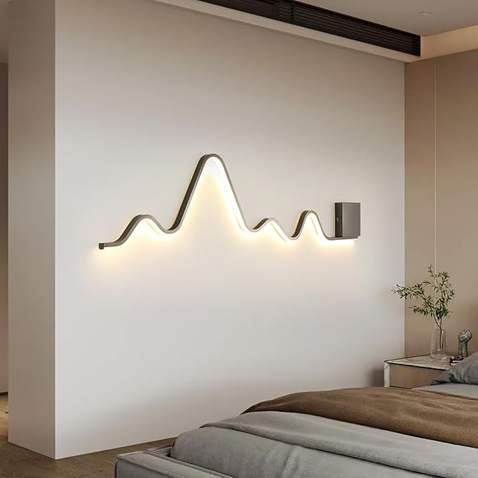 Qcyuui Modern Wall Sconce with Remote Control 43.3inch Dimmable LED Wall Lights Led Wall Sconce Indoor Wavy Long Linear Wall Lamps for Living Room Bedroom Hallway Staircase, 30W