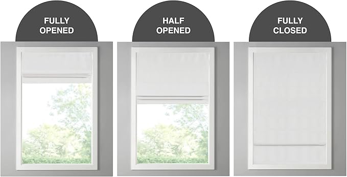 Madison Park Galen Cordless Roman Shade, 31"W x 64"H, Sheen White – Room Darkening, Thermal Insulated, Energy Efficient Window Blind with Subtle Sheen Basketweave Fabric for Privacy