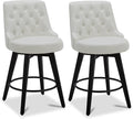 Watson & Whitely Modern Swivel Bar Stools, Faux Leather Upholstered Counter Height Bar Stool with Back, Solid Wood Legs, 26" H Seat, Set of 2, White
